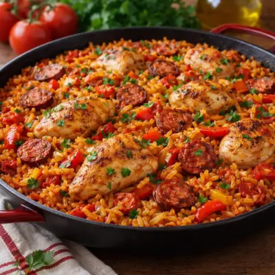 Riz espagnol au poulet et chorizo : recette savoureuse