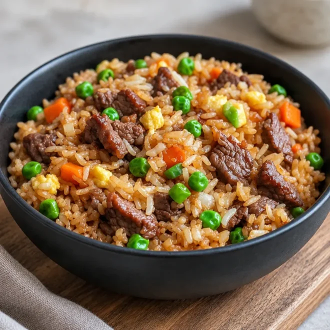 Riz frit au bœuf facile au beurre à l’ail