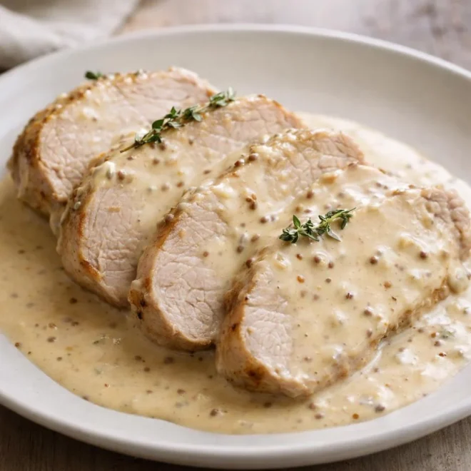rôti de porc à la sauce moutarde crémeuse, facile