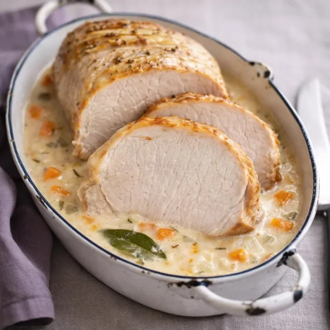Rôti de porc au lait facile : tendre et crémeux