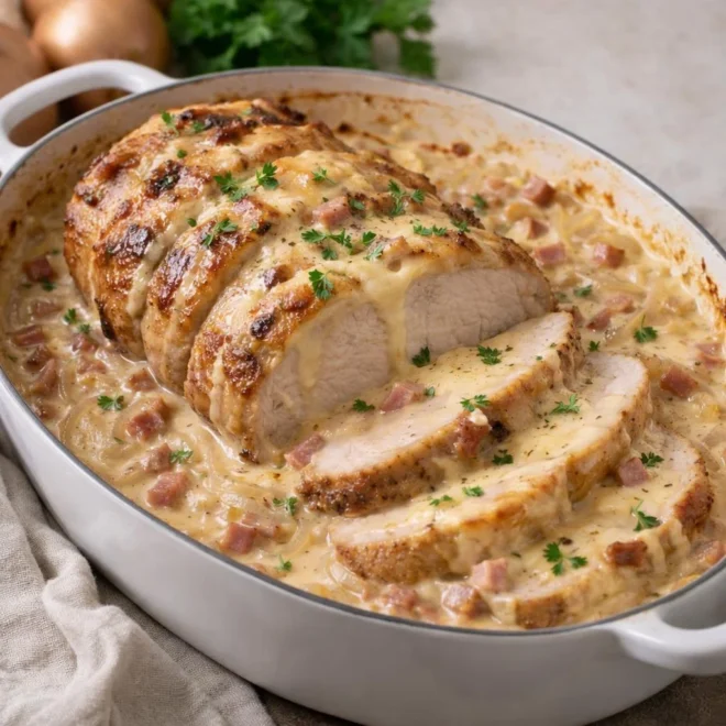 Rôti de porc au Maroilles et crème : sauce fondante