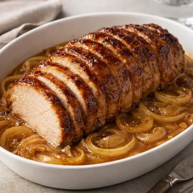 Rôti de porc au miel et moutarde au four caramélisé