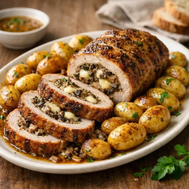 Rôti de porc farci aux champignons et comté