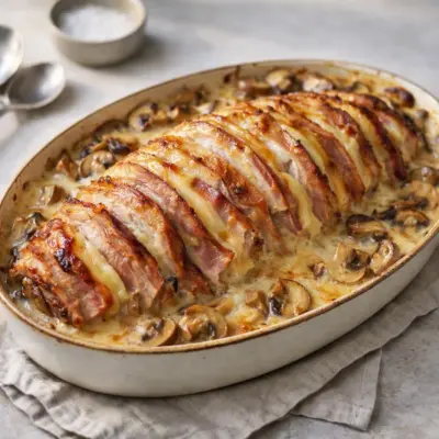 Recette rôti Orloff au four, veau ou porc aux champignons