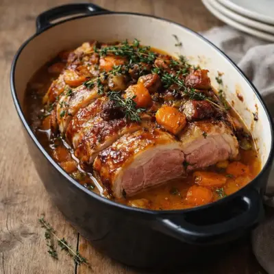 Rouelle de porc mijotée au vin blanc : fondante