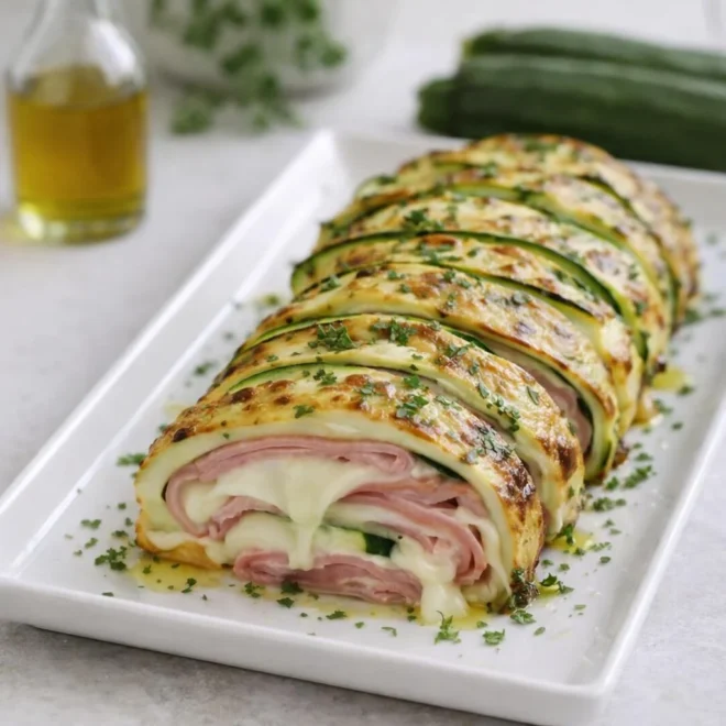 Roulé de courgettes au jambon et fromage fondant
