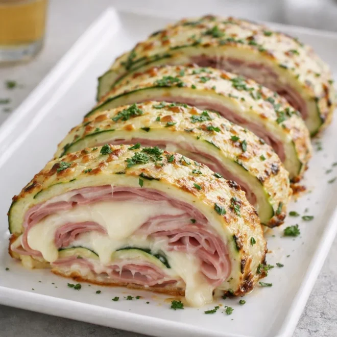 Roulé de courgettes au jambon et fromage fondant