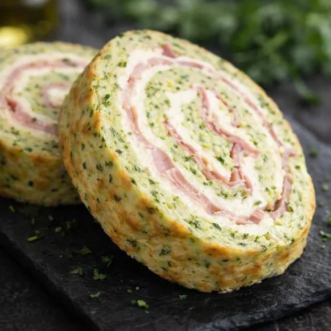 Roulé de courgettes moelleux au jambon et fromage