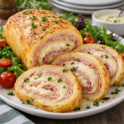 Roulé de pommes de terre au jambon mozzarella au four