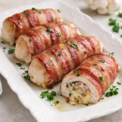 Rouleaux de poulet au bacon au four (fromage fondant)