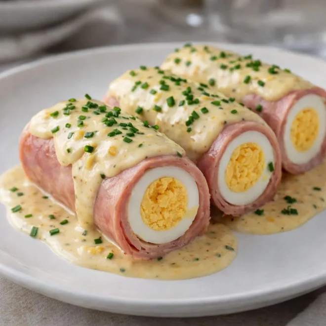 Roulés de jambon aux œufs mimosa, mayo citron