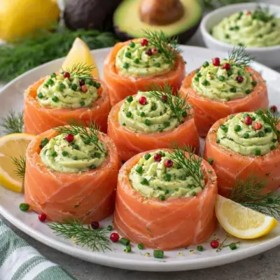 Roulés de saumon fumé à la mousse d’avocat