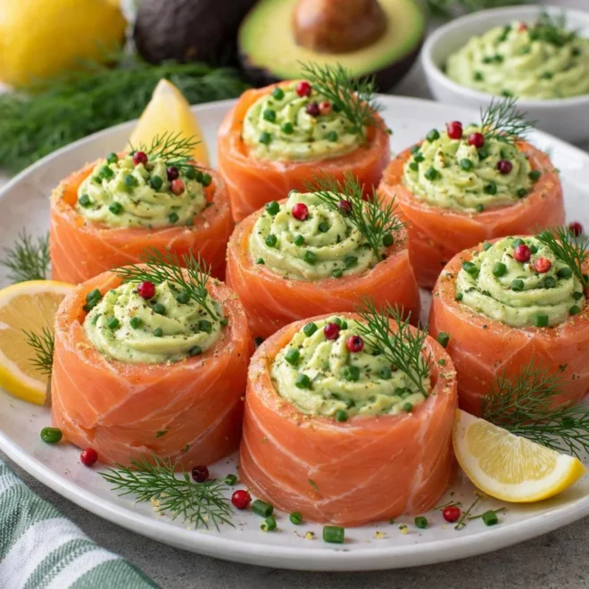 Roulés de saumon fumé à la mousse d’avocat