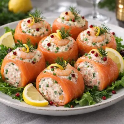 Roulés de saumon fumé à la mousse de crevettes
