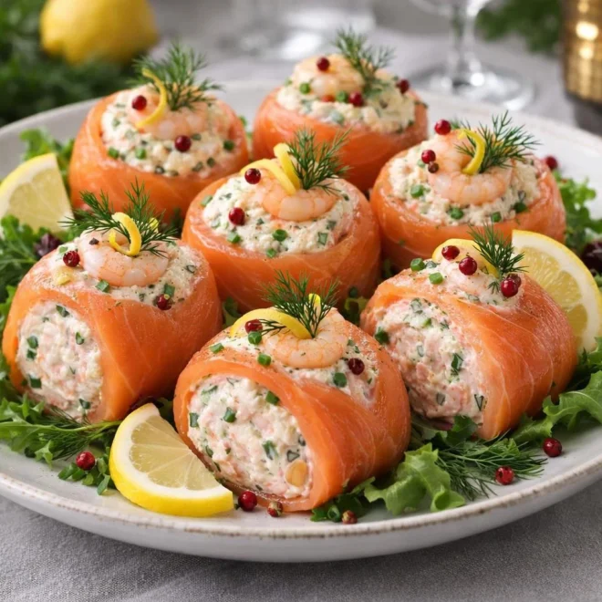 Roulés de saumon fumé à la mousse de crevettes