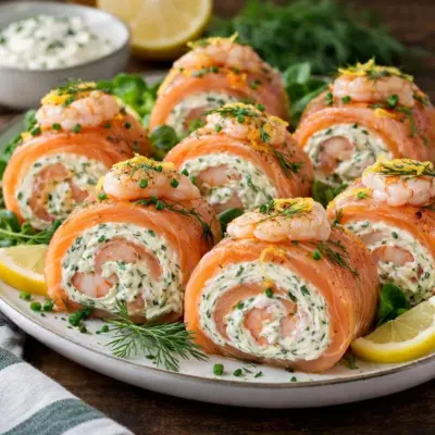 Roulés de saumon fumé au fromage frais et crevettes