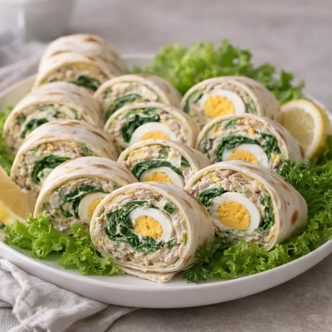 Roulés de tortillas au thon et œufs durs