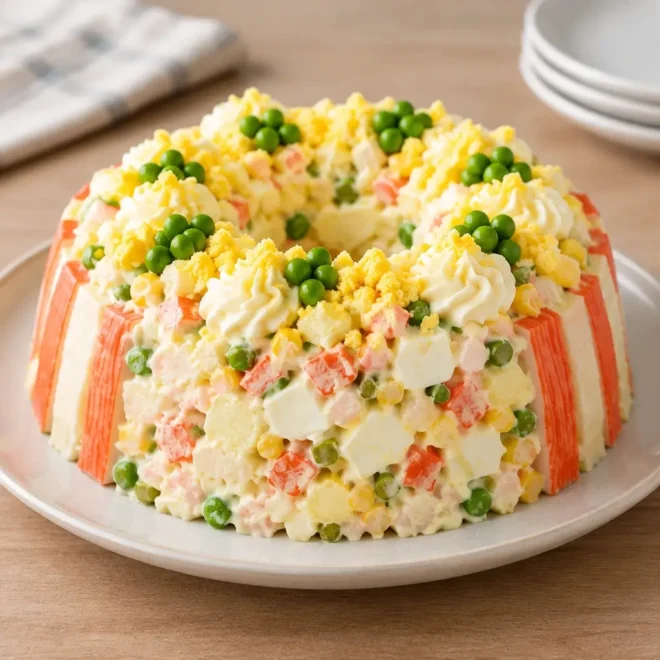 Salade au surimi facile, moulée et crémeuse