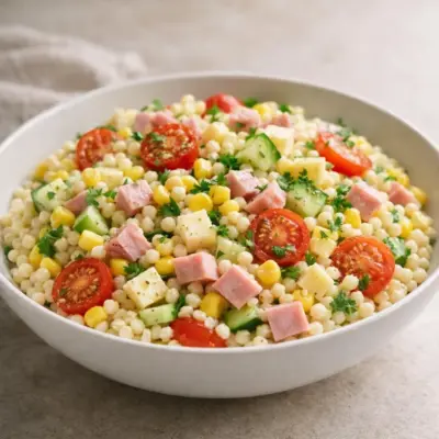 Salade de perles au jambon, maïs & fromage