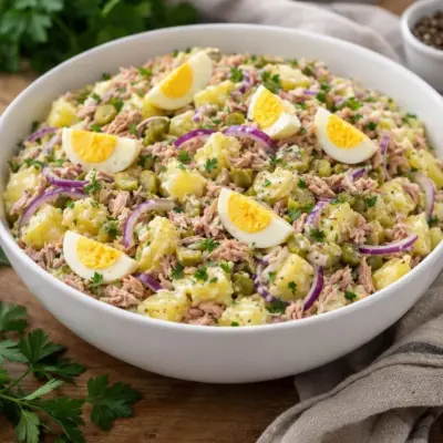 Salade pommes de terre thon œufs durs crémeuse