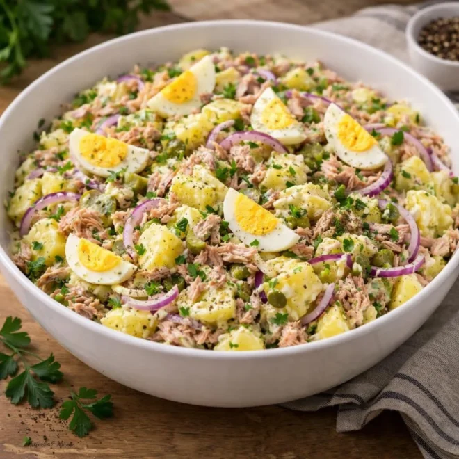 Salade pommes de terre thon œufs durs aux cornichons