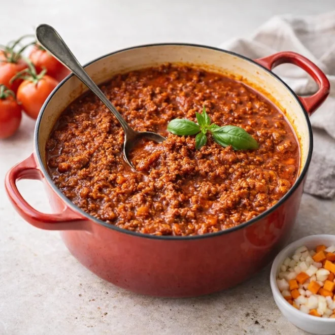 Sauce bolognaise maison facile (tomates, viande hachée & aromates)