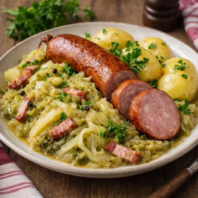 Saucisse de Morteau au chou et pommes de terre