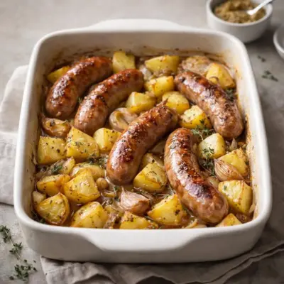Saucisses au four avec pommes de terre et moutarde