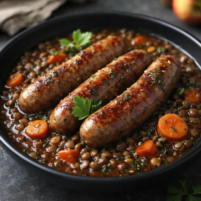 Saucisses aux lentilles vertes : fondantes en mijoté