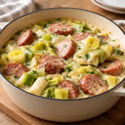 Saucisses aux poireaux à la crème faciles