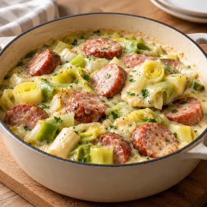 Saucisses aux poireaux à la crème faciles