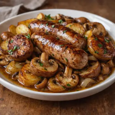 saucisses champignons pommes de terre au four