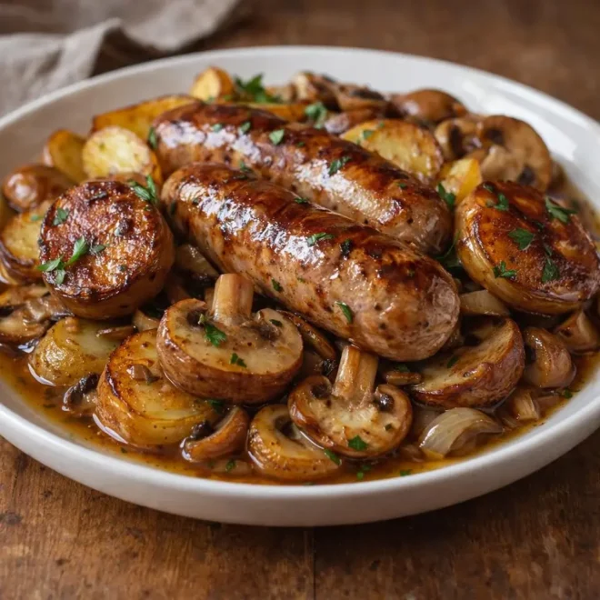 saucisses champignons pommes de terre au four