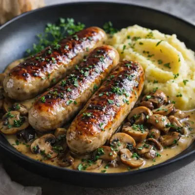 Saucisses de Toulouse aux champignons à la moutarde