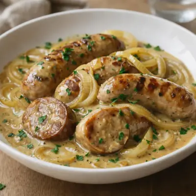 Recette saucisses à la moutarde et aux oignons