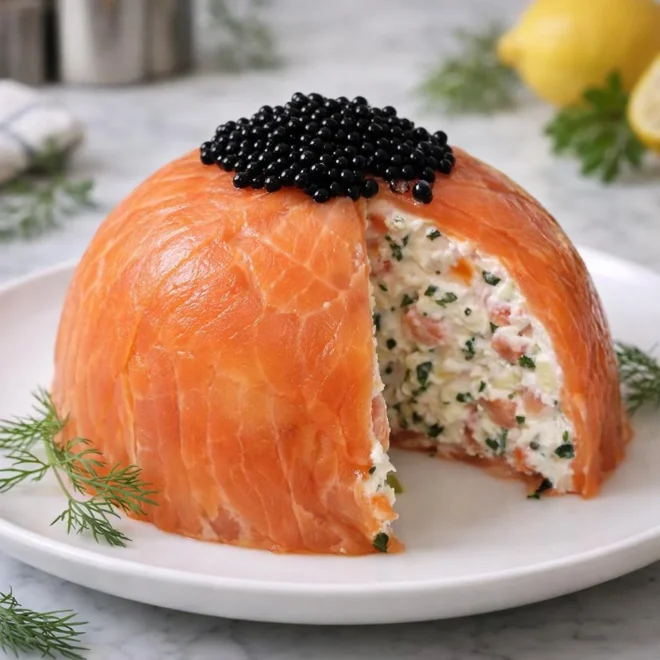 Saumon fumé en dôme sans cuisson au citron et herbes