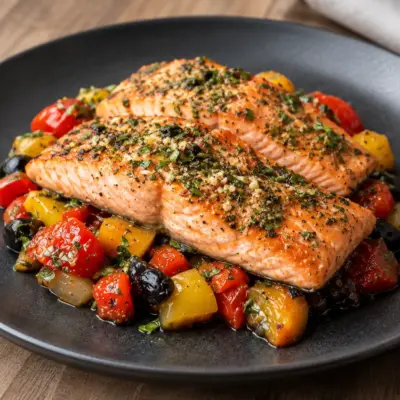 Saumon poêlé aux légumes facile et méditerréen