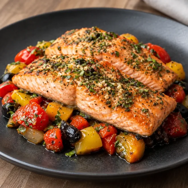 Saumon poêlé aux légumes facile et méditerréen