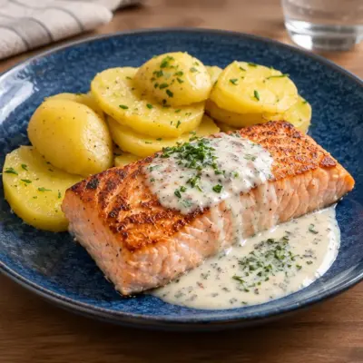 Saumon poêlé recette, pommes de terre crémeuses