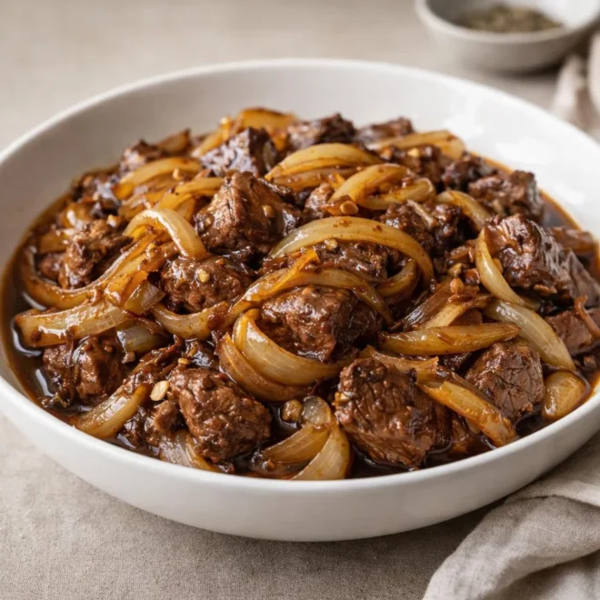 Sauté de bœuf aux oignons : sauce brune maison