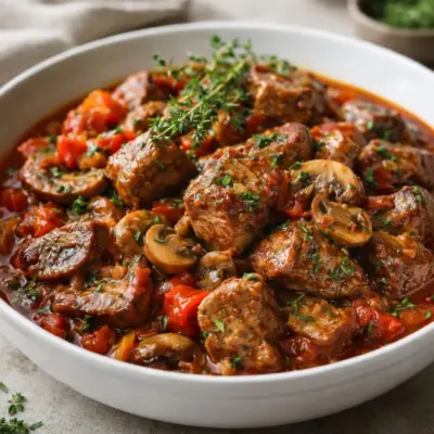 Saute de veau Marengo fondant : tendre et mijoté