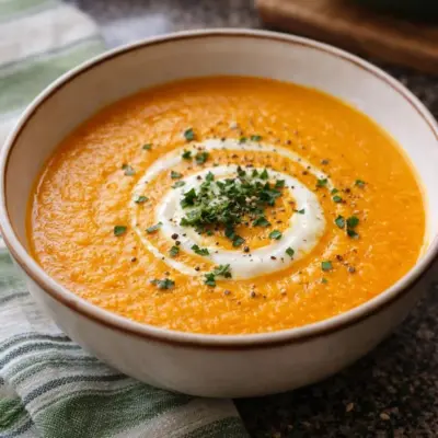 Soupe de carottes rôties au cumin, chèvre sans crème
