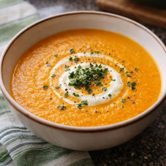 Soupe de carottes rôties au cumin, chèvre sans crème