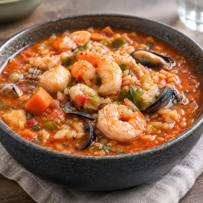 Soupe de fruits de mer facile au riz jambalaya