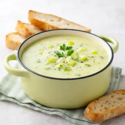 Soupe de poireaux au boursin crémeuse aux courgettes