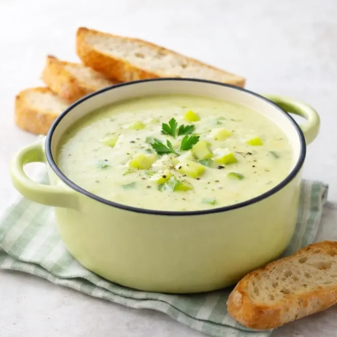 Soupe de poireaux au boursin crémeuse aux courgettes