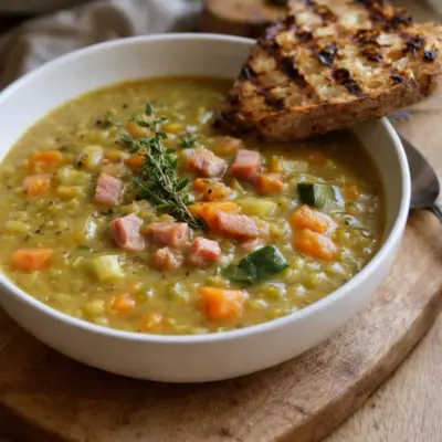 Recette soupe de pois cassés campagnarde aux lardons