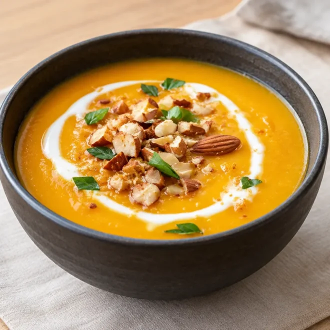 Soupe de potiron : recette lisse aux amandes