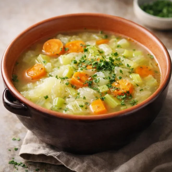 Soupe légère brùle-graisse au chou blanc, carottes et céleri (recette maison)
