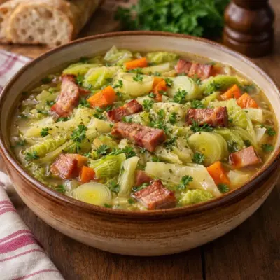 Recette soupe paysanne au chou poireaux lard fumé